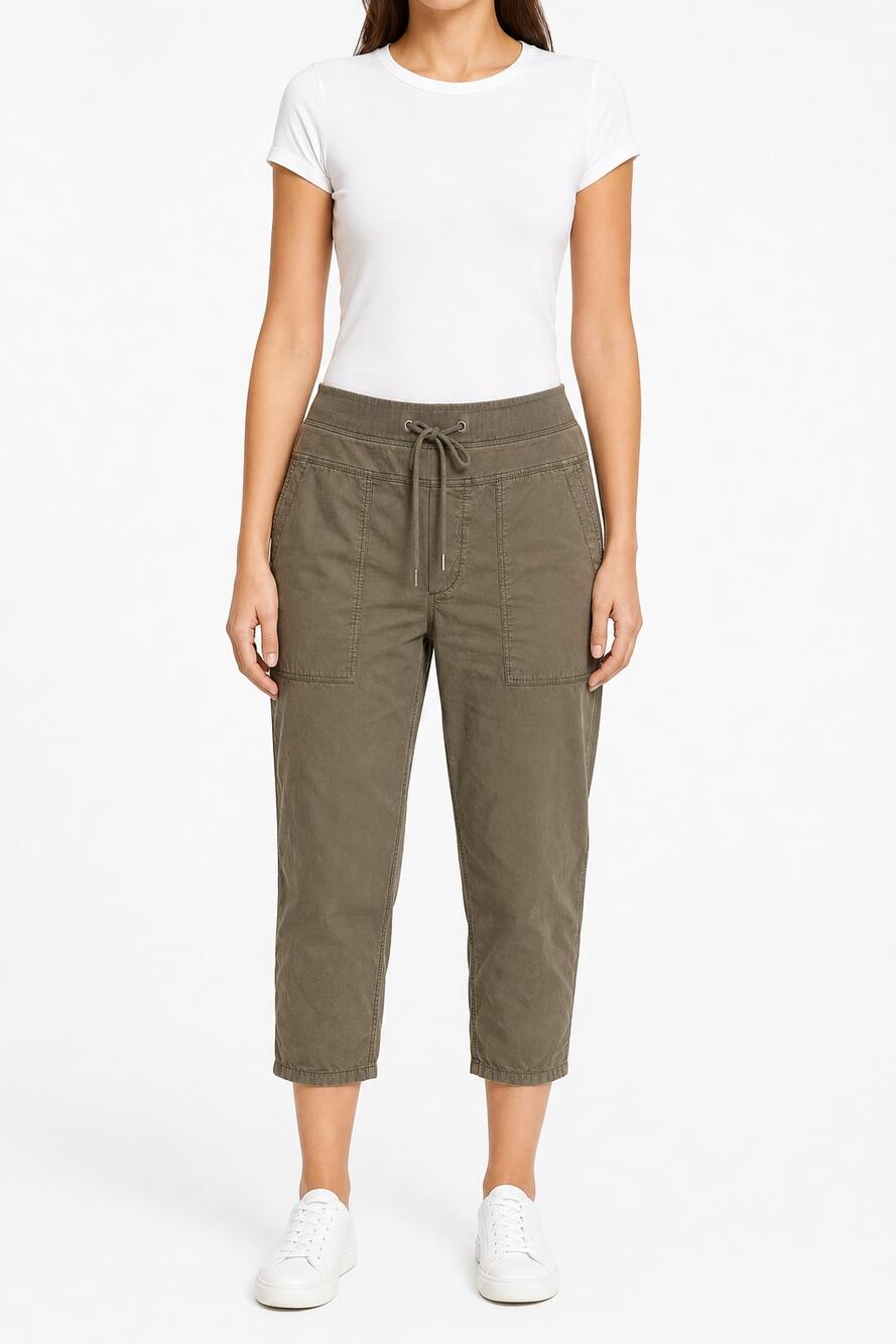 James Perse 2 Womens Size Medium/6 Olive Cropped Drawstring Utility Cargo Pants